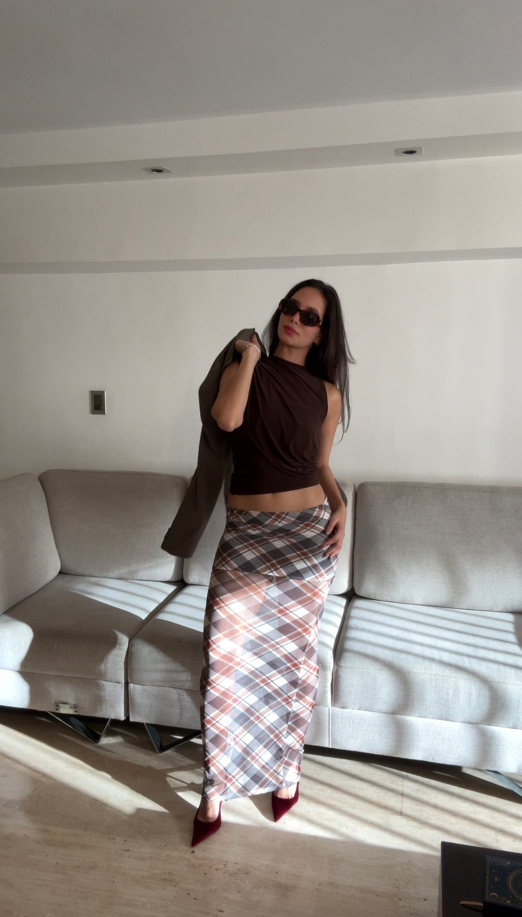 Falda chifon de cuadros